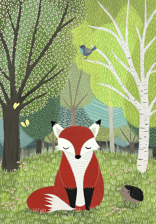 Fox in the forest, hedgehog