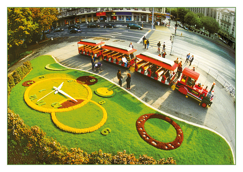 10258 - Genf - Die Blumenuhr und der mit Sonnenenergie betriebene kleine Zug, Schweiz