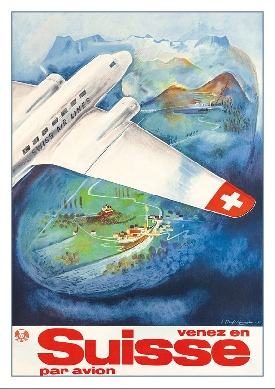 A-10756 - VENEZ EN SUISSE PAR AVION - Poster by Eugen Häfelfinger - 1937