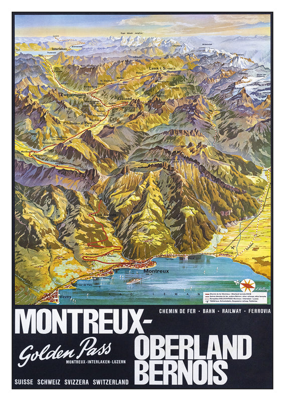 THE GOLDEN PASS - MOB - MONTREUX-OBERLAND BERNOIS - Louis Koller
Retro postcard made from a magnificent original poster from the GALERIE 123 collection