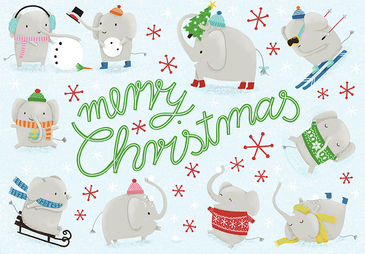 03-690077 - Cartes de Noël - Merry Christmas - Éléphants