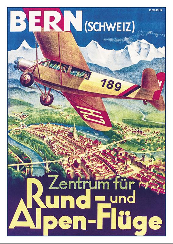 Postcard - BERN - RUND-UND ALPEN-FLÜGE - Poster by Otto Golder - 1929