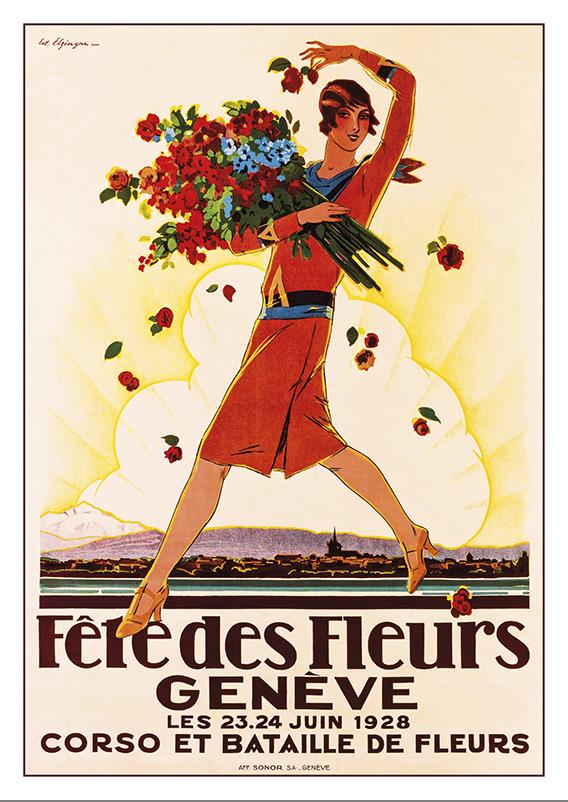 Postcard - GENÈVE - FÊTE DES FLEURS - Poster by d’Edouard Elzingre - 1928