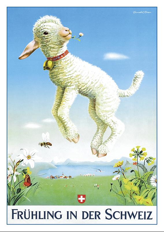 Postcard - FRÜHLING IN DER SCHWEIZ - Poster by Donald Brun - 1945