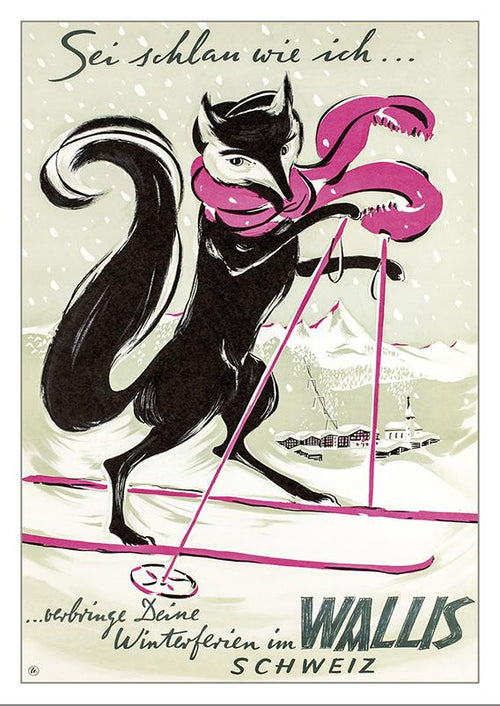 Postcard - WINTERFERIEN IM WALLIS - Poster by Jean und Lucien Gongoro - 1951
