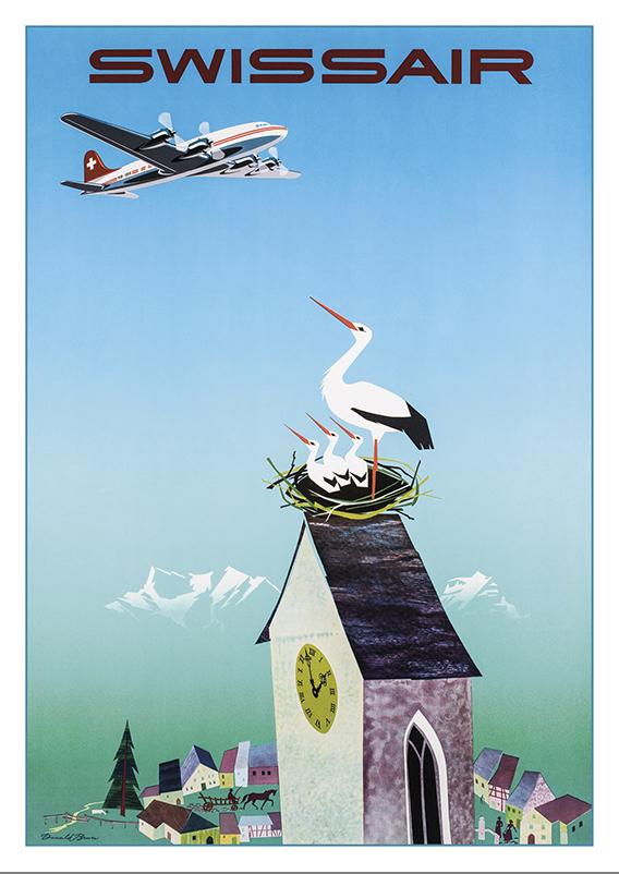 Postcard - SWISSAIR - Poster by Donald Brun - 1951