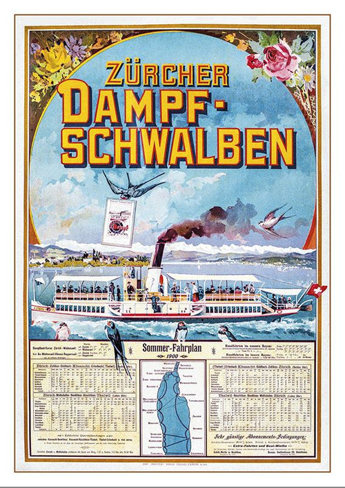 Postcard ZÜRCHER DAMPF-SCHWALBEN - Poster about 1900