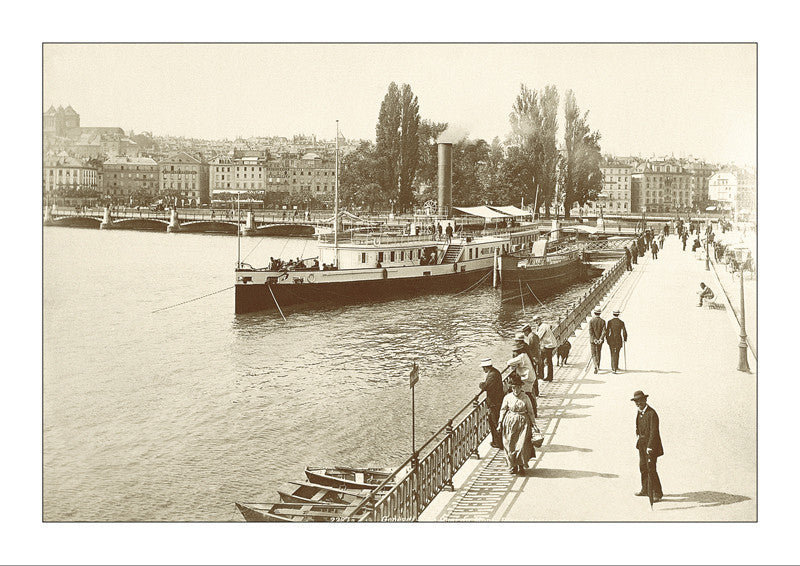 Geneva, le quai du Mont-Blanc and le bateau “Mont-Blanc” vers 1885, Switzerland