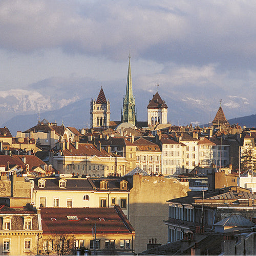 Carte de voeux de Geneva - Vielle-ville et cathédrale Saint-Pierre, Switzerland