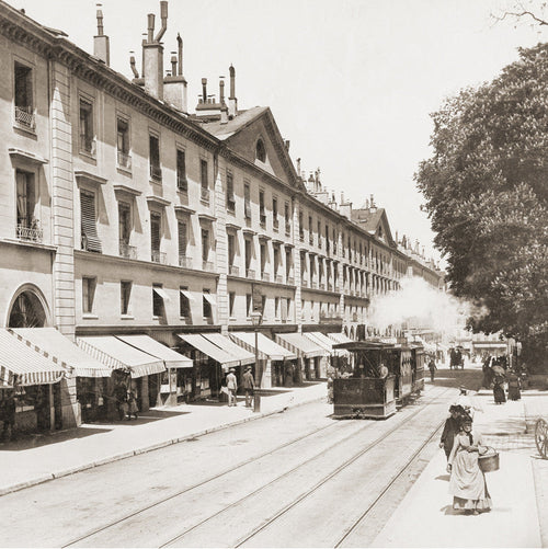Carte de voeux de Genève, rue de la Corraterie vers 1889, Suisse