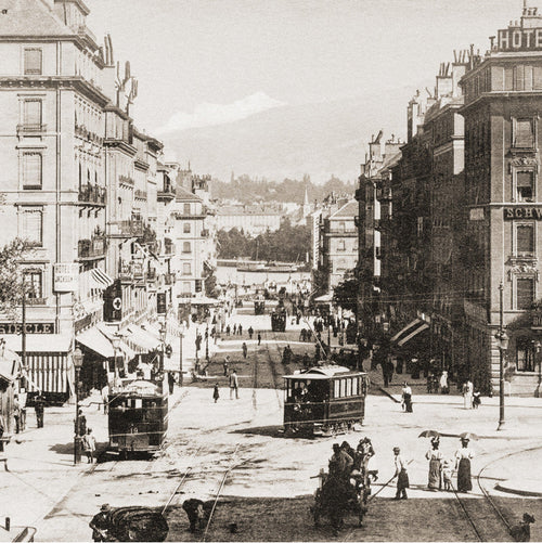 Carte de voeux de Genève, la rue du Mont-Blanc en 1897, Suisse
