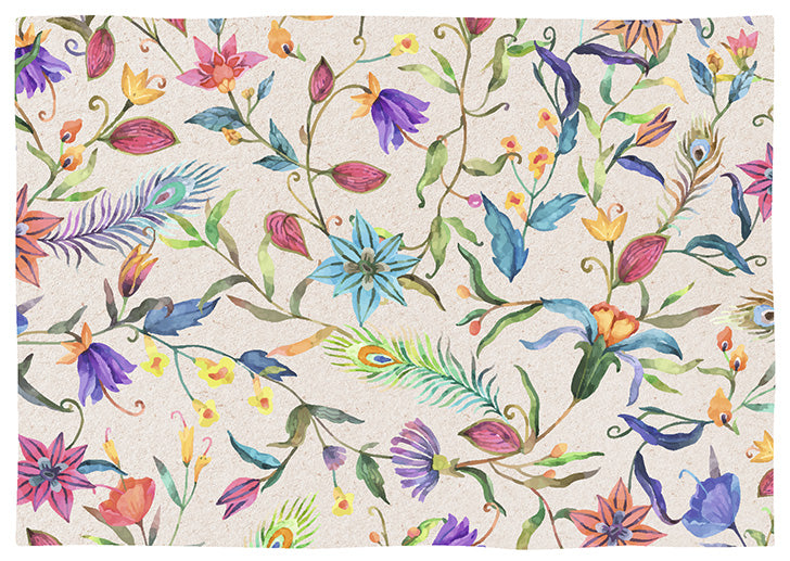 Flowers and peacock feathers_greetings card